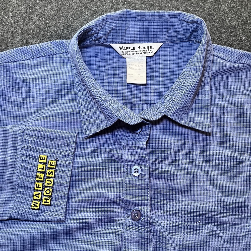 Waffle‎ House Blue Long Sleeve Employee Uniform Shirt Mens M